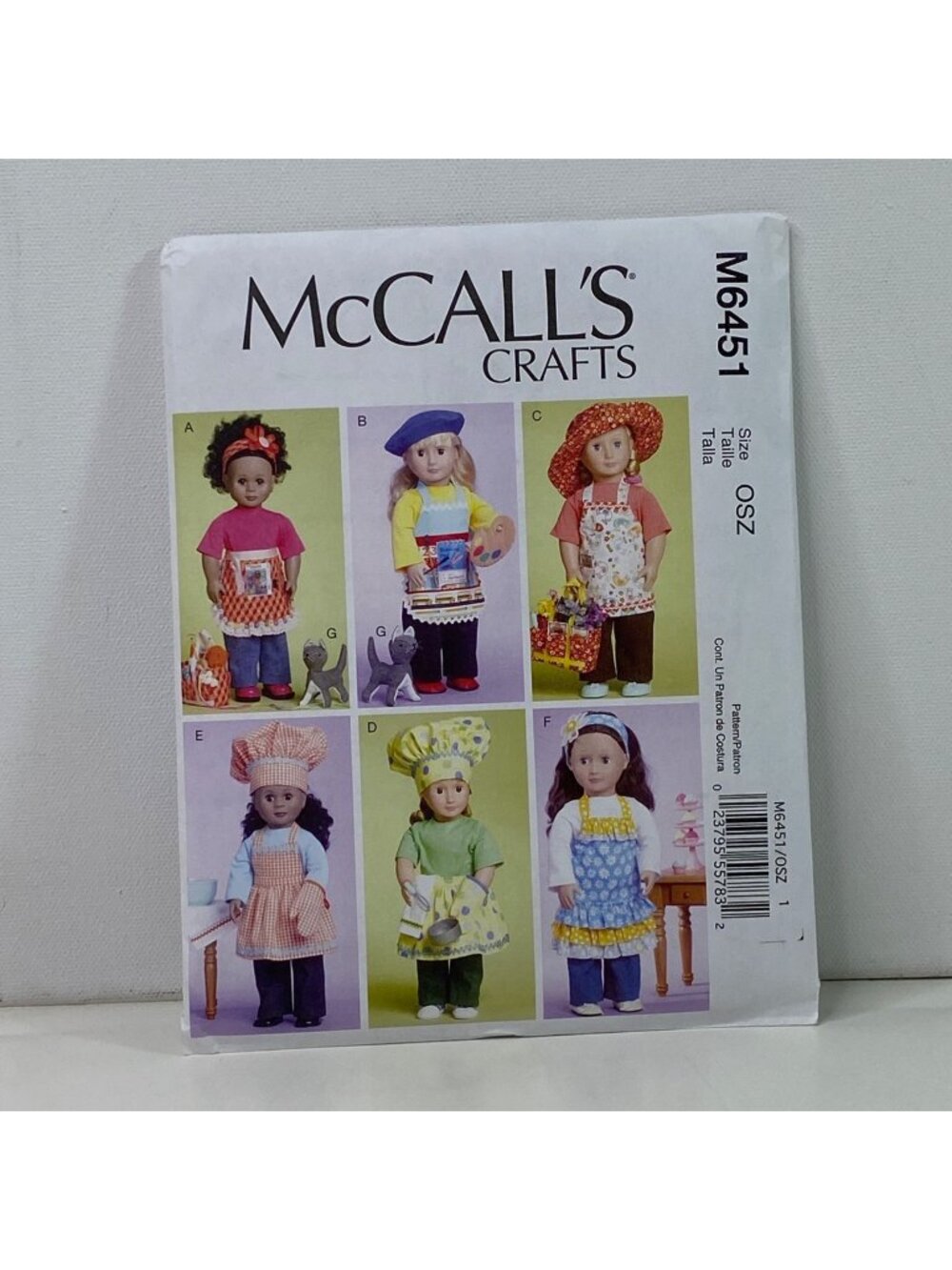 McCalls 18 Inch Doll Sewing Patterns Aprons & Chef Hats Uncut M6451